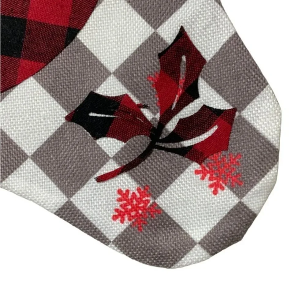Christmas Stocking Cardinals Buffalo Check Plaid Red Black 17 inch 2 Piece